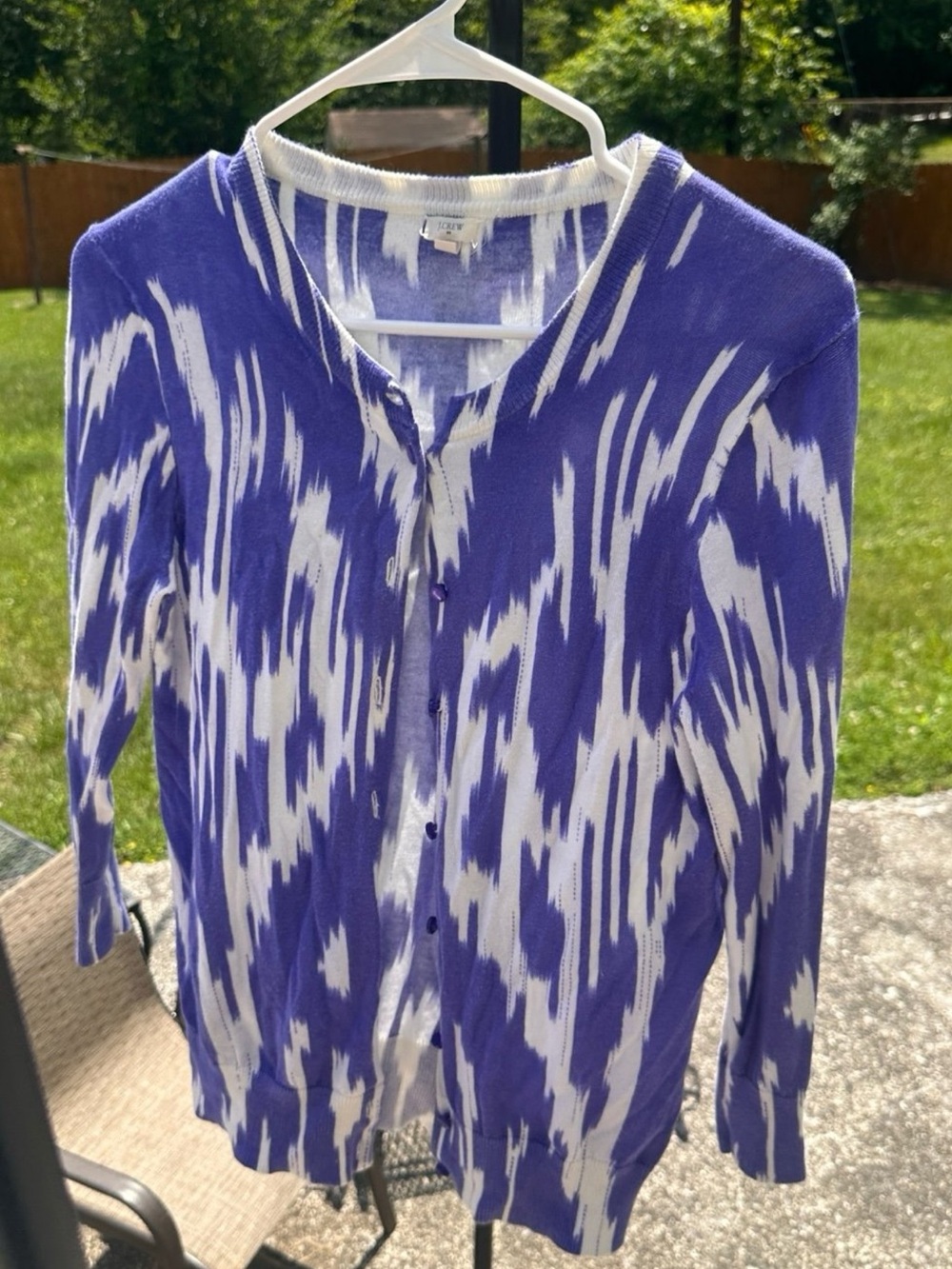J. Crew Periwinkle Blue Purple Patterned Cardigan Sweater S